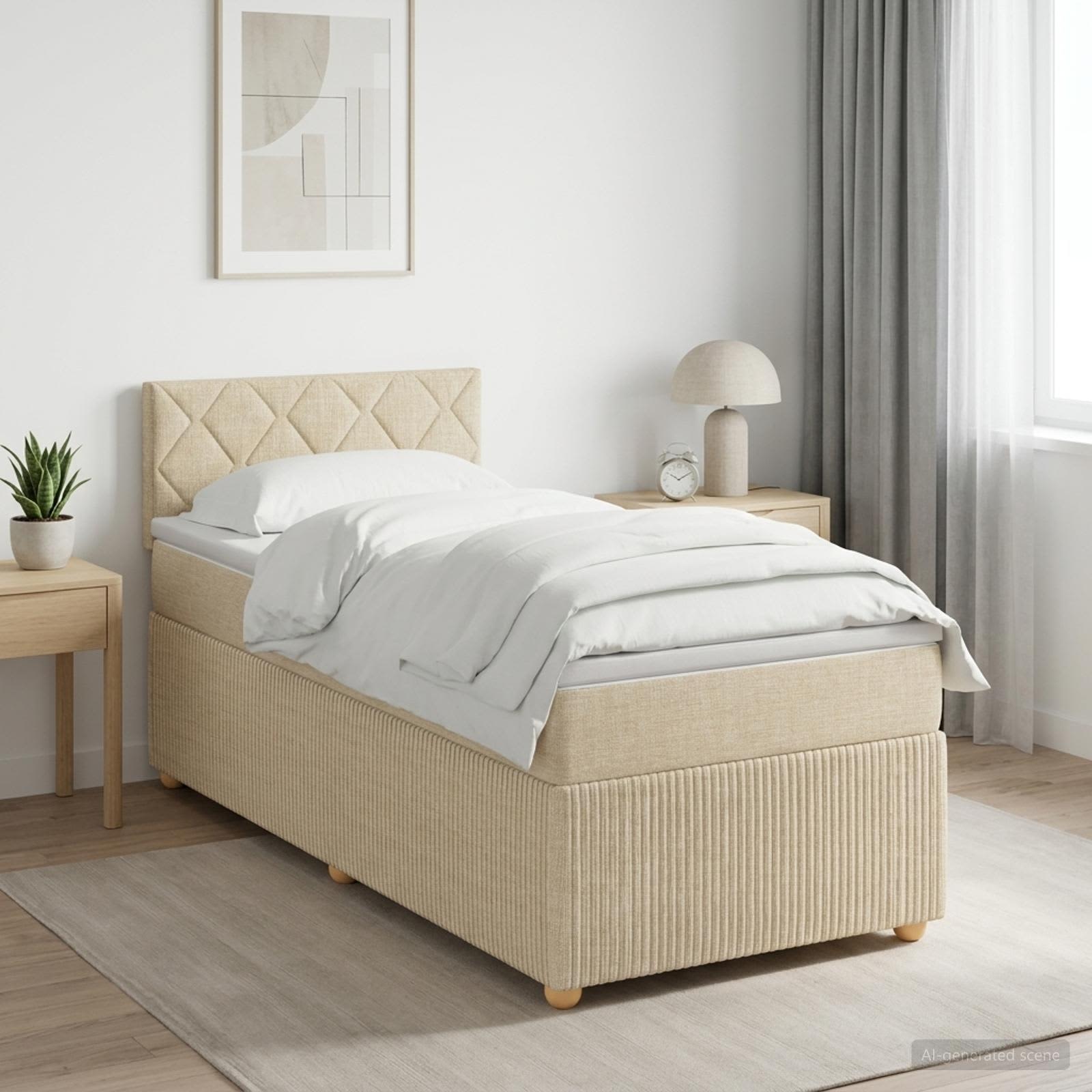 Lit boxspring avec matelas Crème 100 x 200 cm Tissu