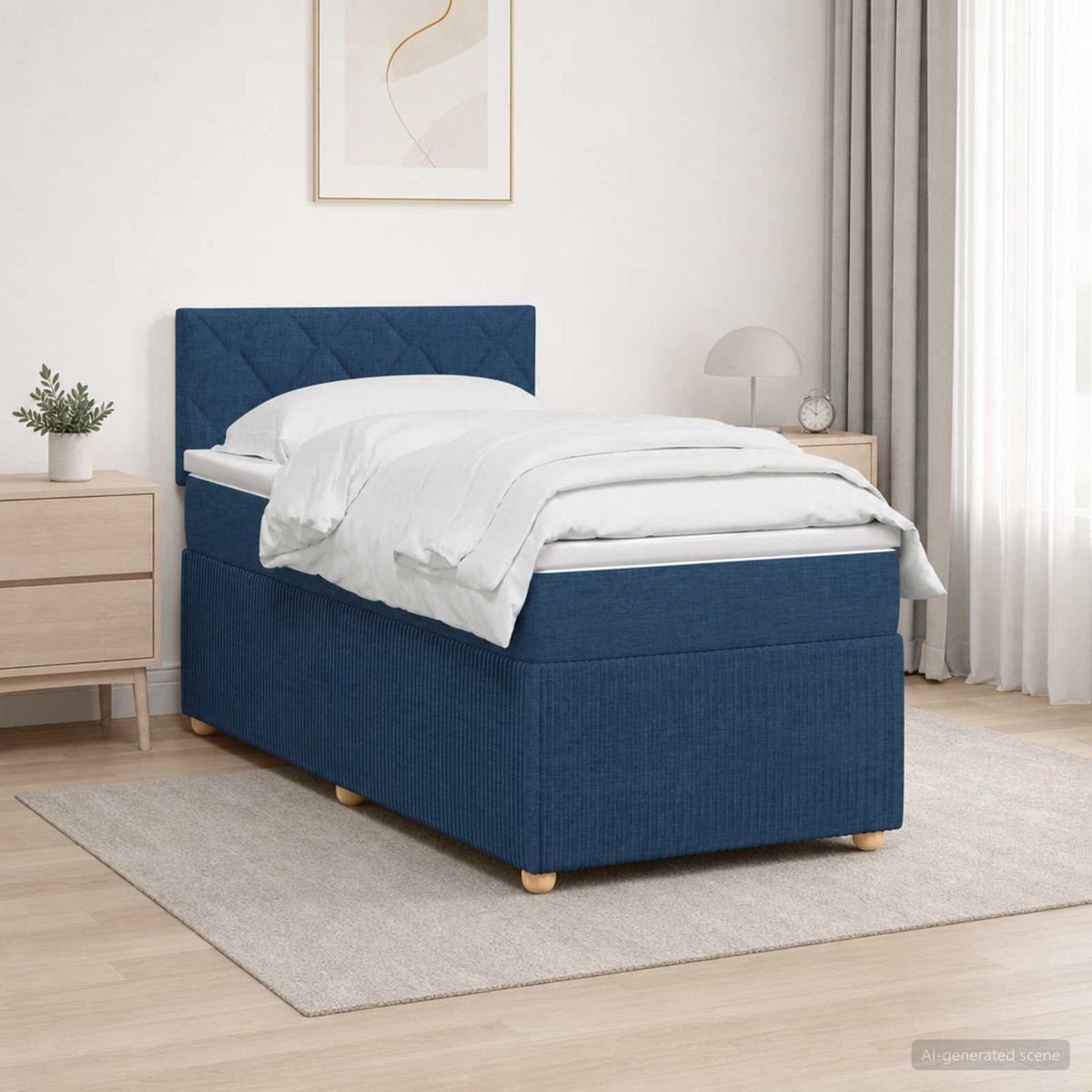 Lit boxspring avec matelas Bleu 90 x 200 cm Tissu