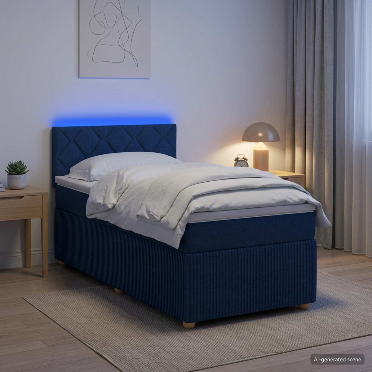 Lit boxspring avec matelas Bleu 90 x 200 cm Tissu