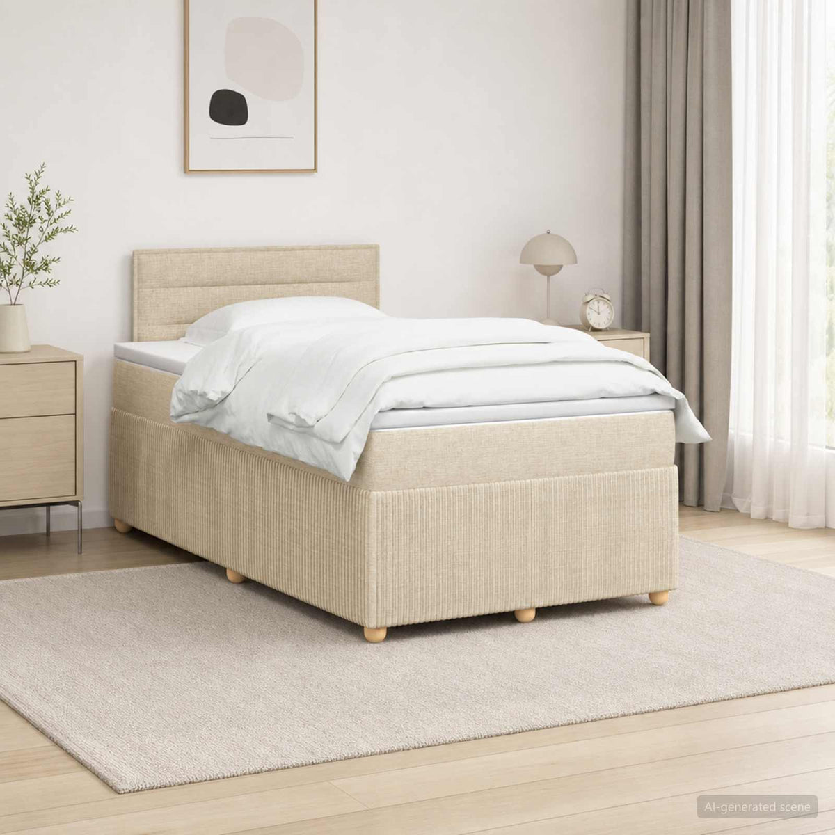Lit boxspring avec matelas Crème 120 x 190 cm Tissu