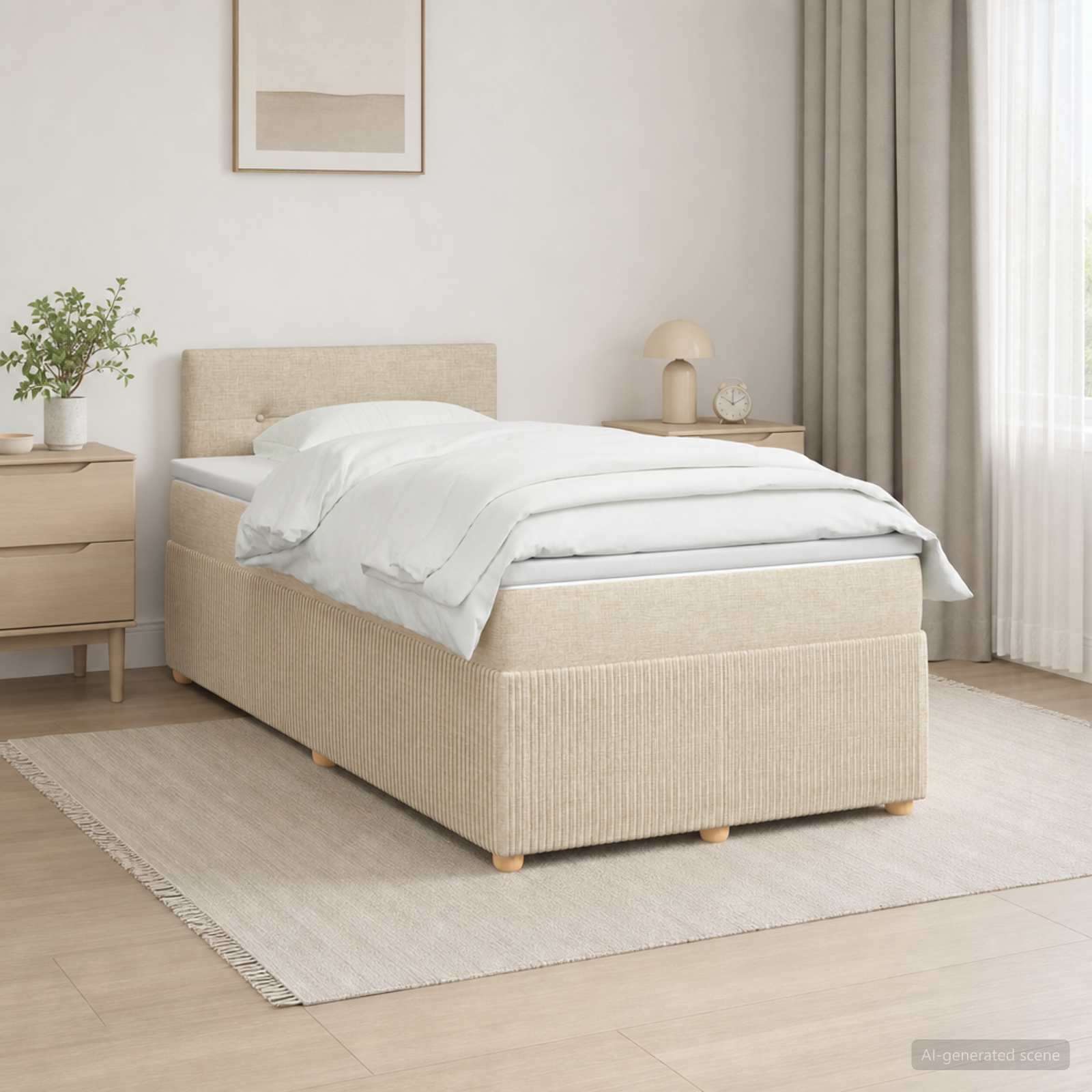Lit boxspring avec matelas Crème 120 x 190 cm Tissu