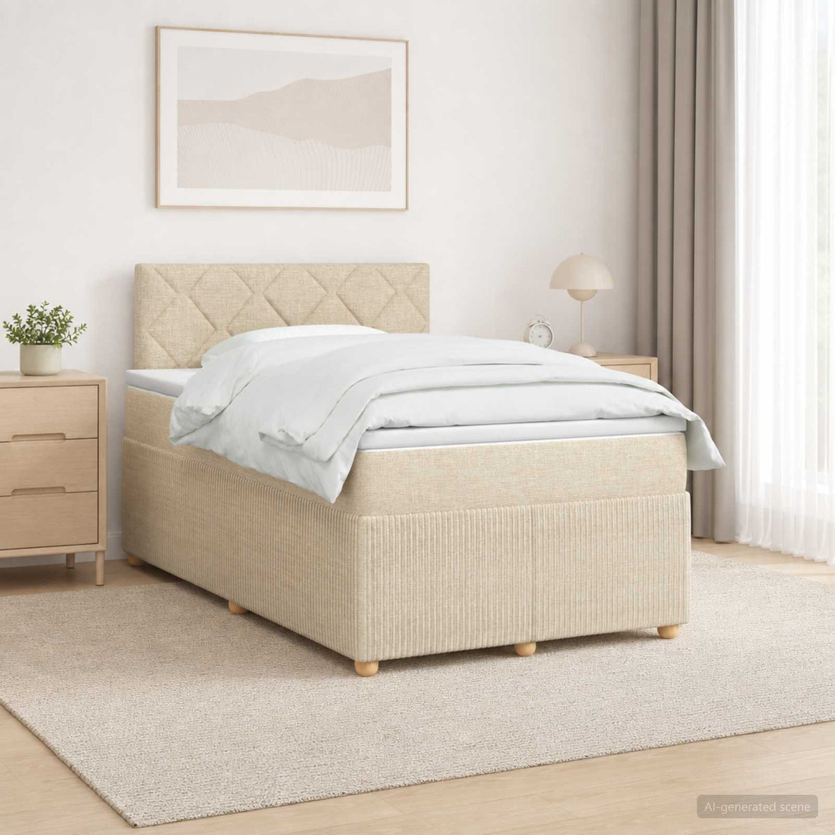 Lit boxspring avec matelas Crème 120 x 200 cm Tissu