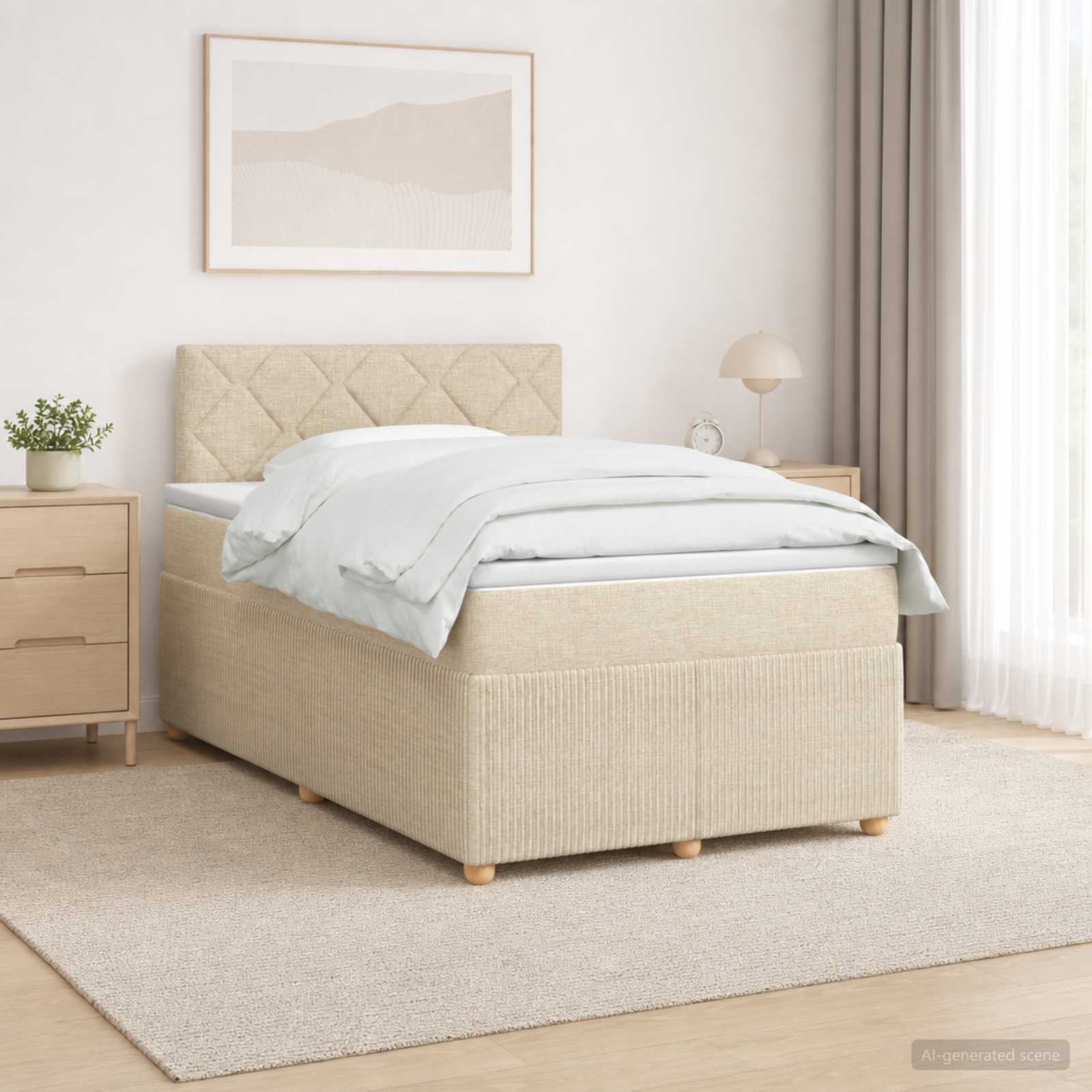 Lit boxspring avec matelas Crème 120 x 190 cm Tissu