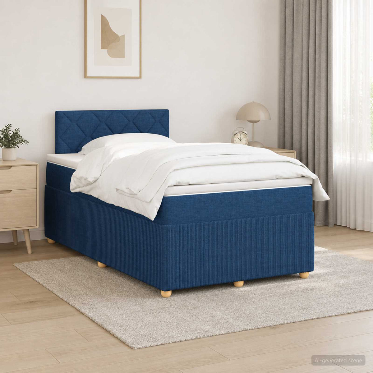 Lit boxspring avec matelas Bleu 120 x 200 cm Tissu