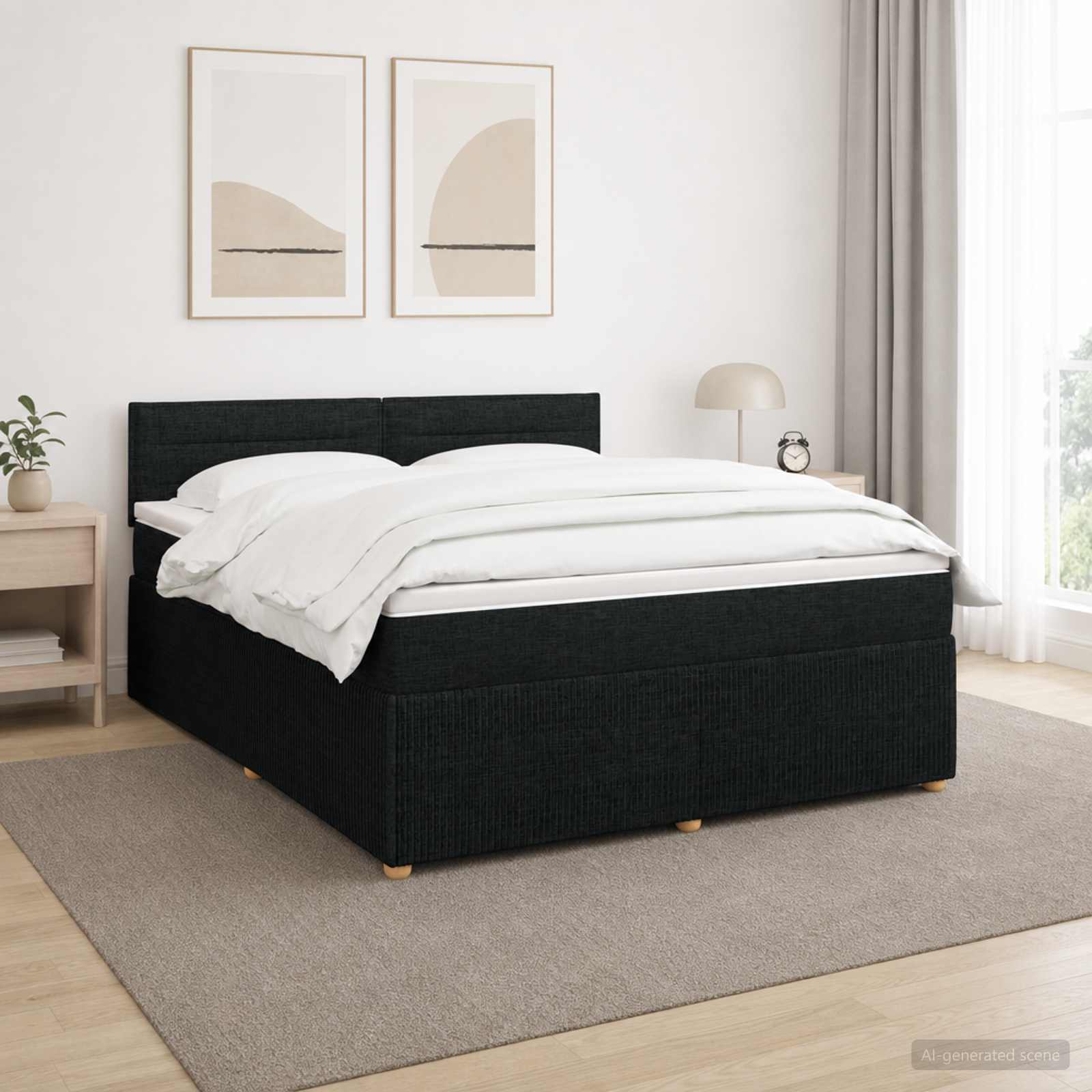 Lit boxspring avec matelas Noir 140 x 190 cm Tissu