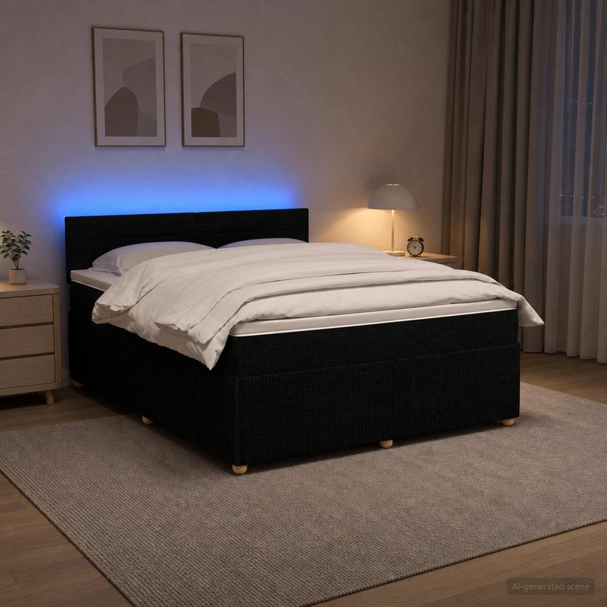 Lit boxspring avec matelas Noir 140 x 190 cm Tissu