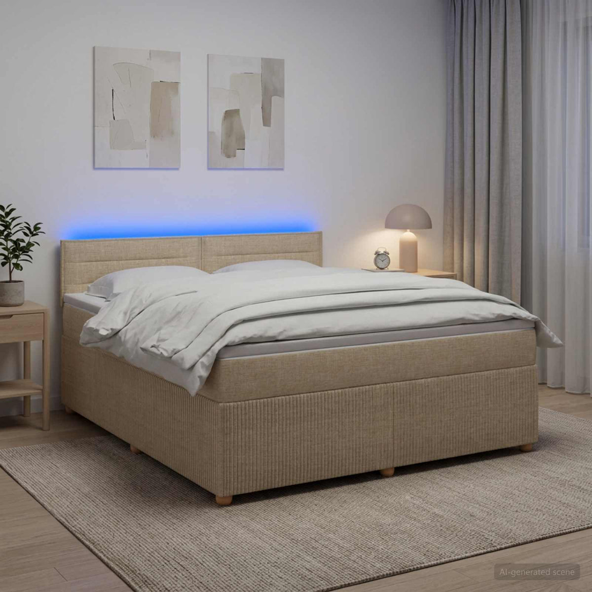 Lit boxspring avec matelas Crème 140 x 190 cm Tissu