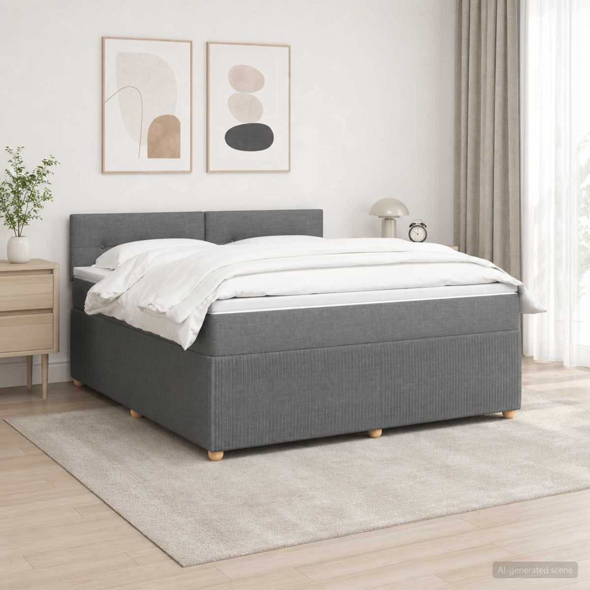 Lit boxspring avec matelas Gris foncé 140 x 190 cm Tissu