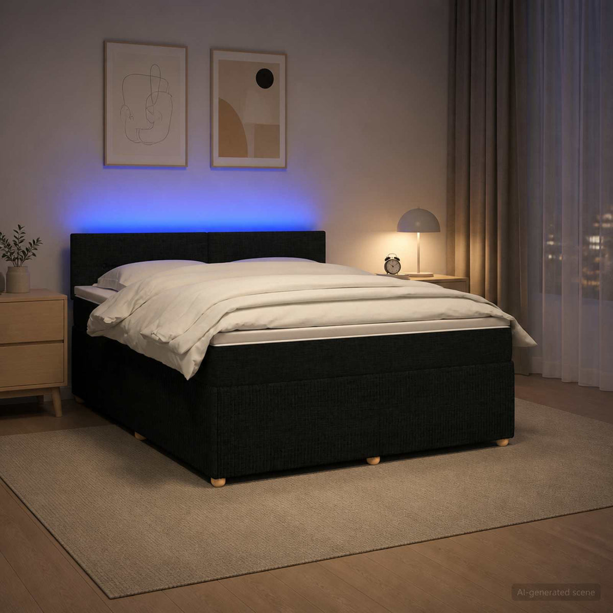 Lit boxspring avec matelas Noir 140 x 190 cm Tissu