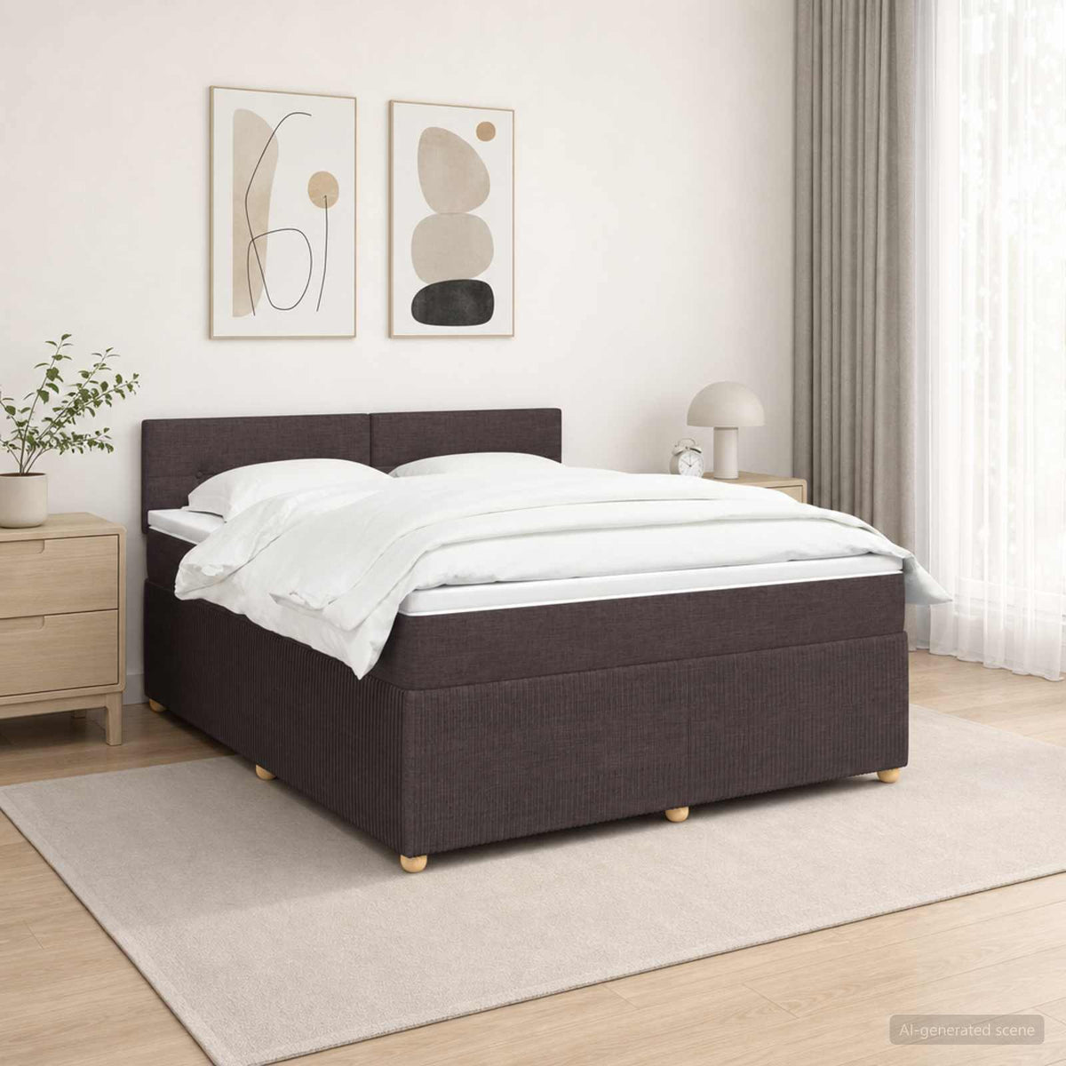 Lit boxspring avec matelas Marron foncé 140 x 190 cm Tissu