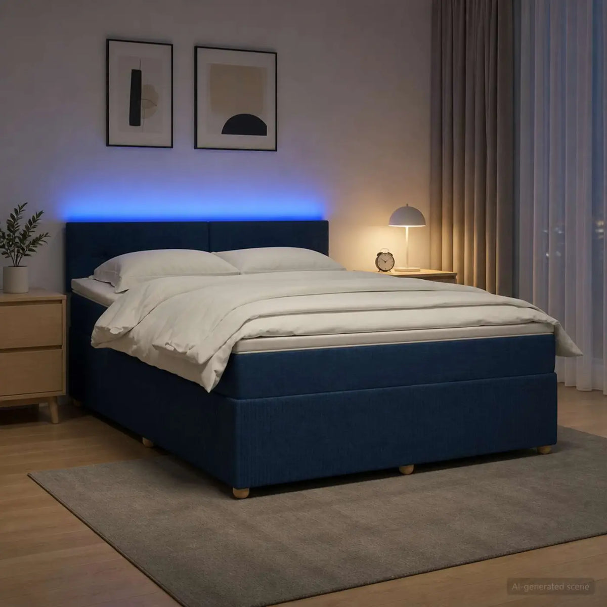 Lit boxspring avec matelas Bleu 140 x 200 cm Tissu - XIOS