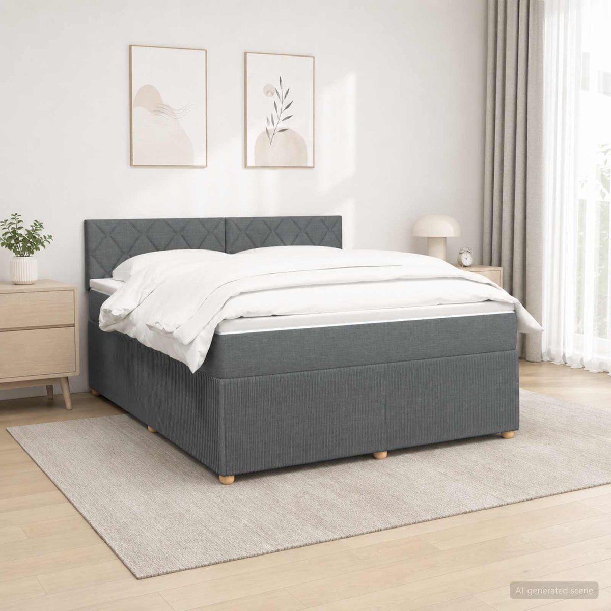 Lit boxspring avec matelas Gris foncé 160 x 200 cm Tissu