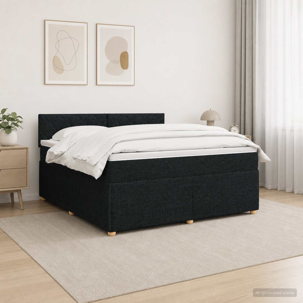 Lit boxspring avec matelas Noir 140 x 190 cm Tissu