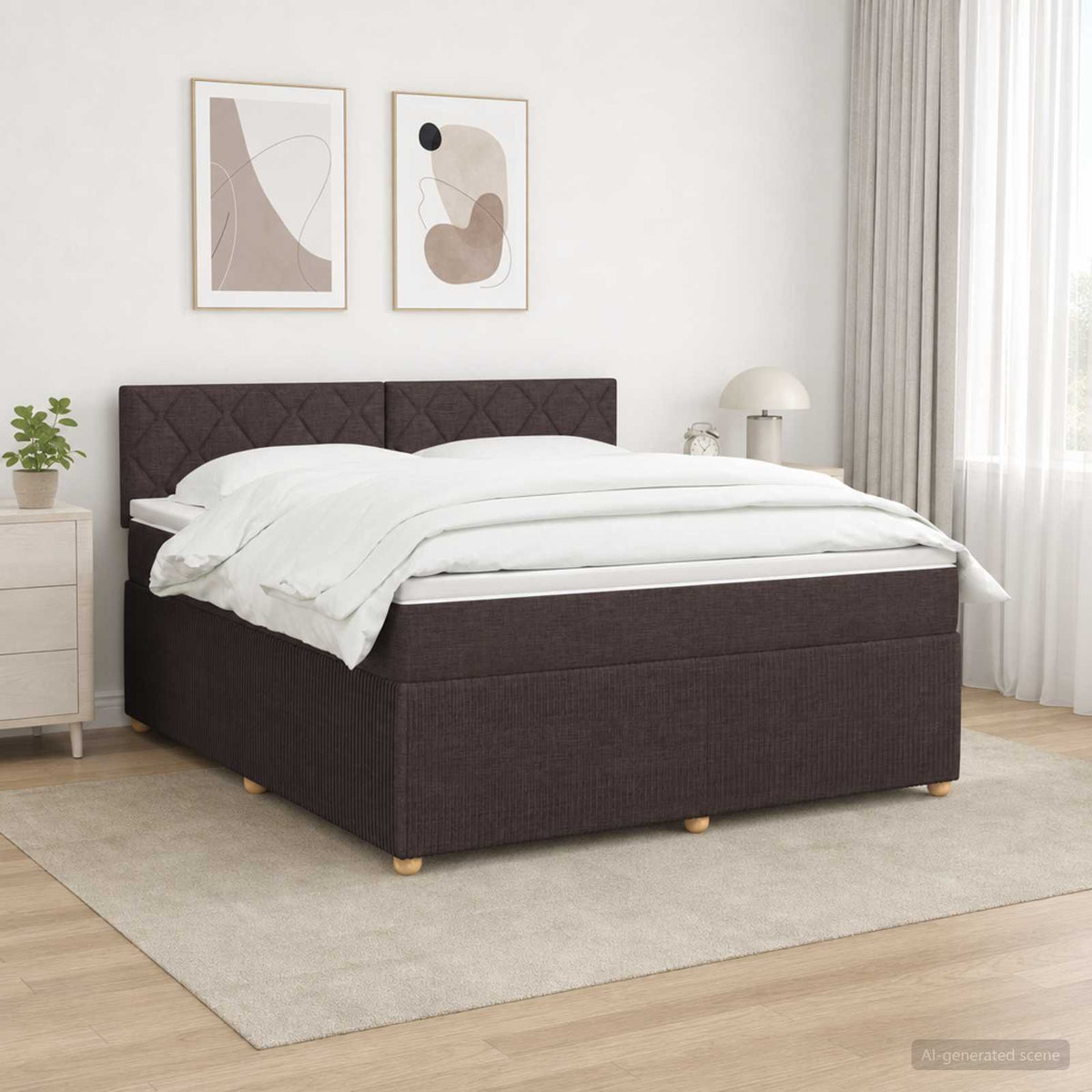Lit boxspring avec matelas Marron foncé 140 x 190 cm Tissu