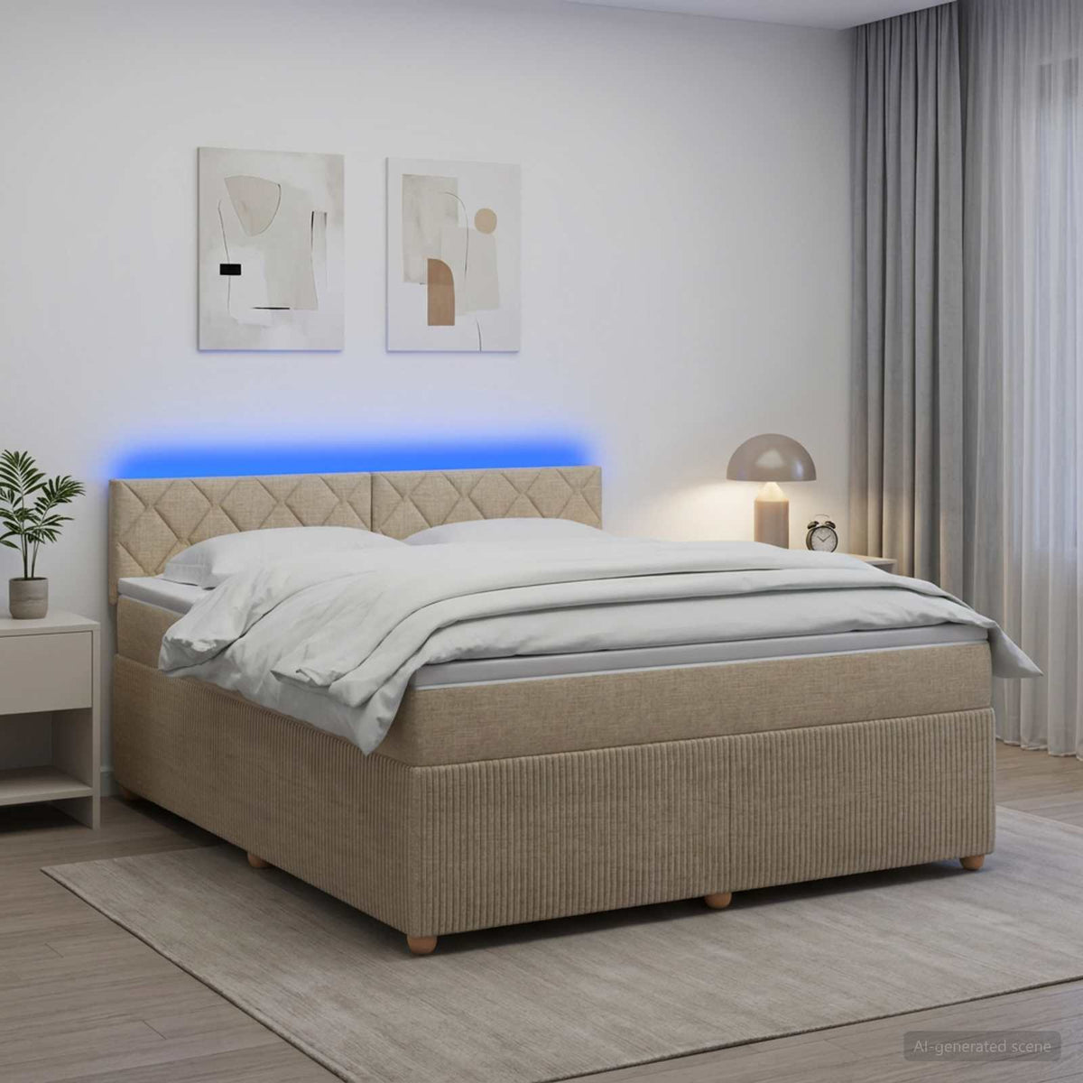 Lit boxspring avec matelas Crème 140 x 190 cm Tissu