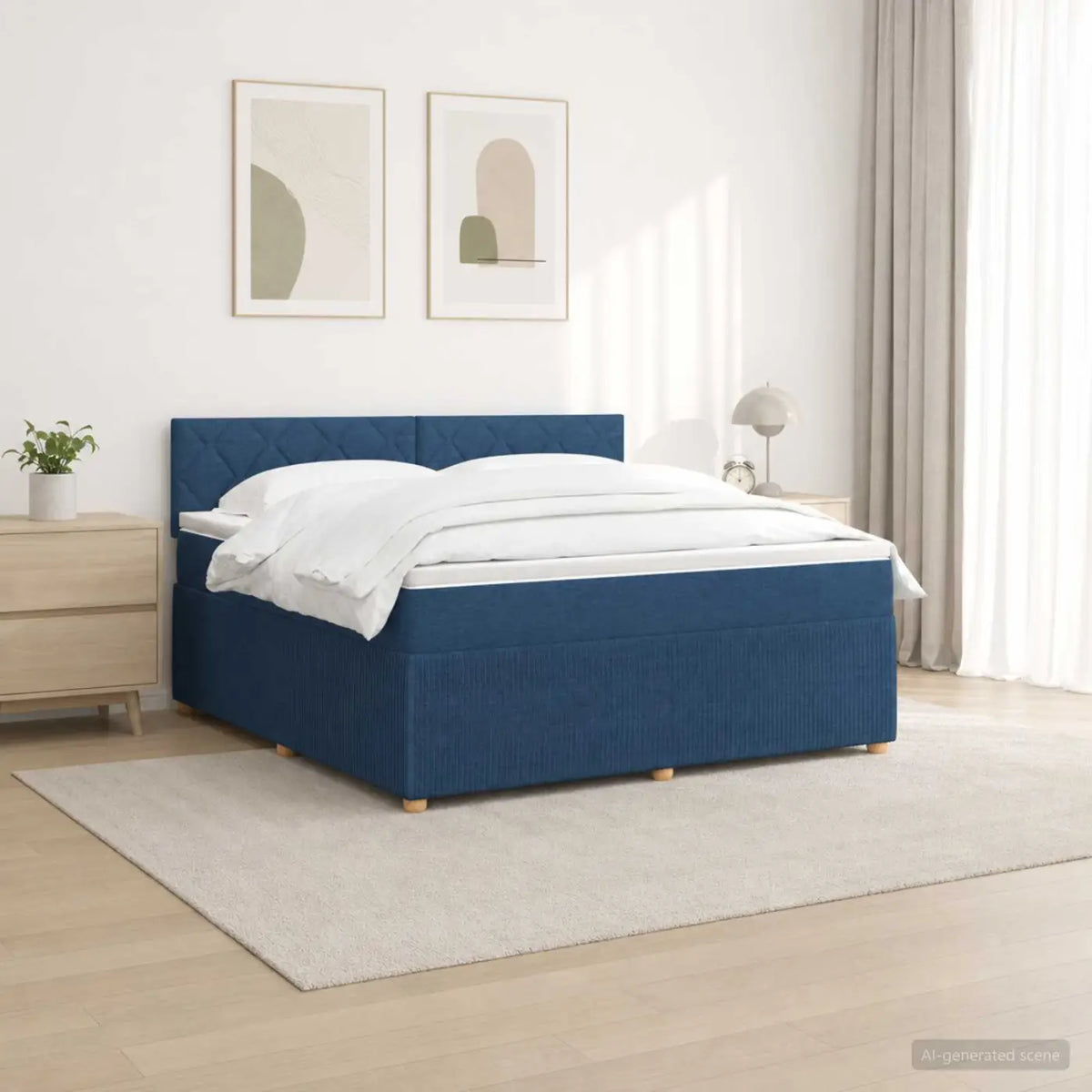 Lit boxspring avec matelas Bleu 160 x 200 cm Tissu - XIOS