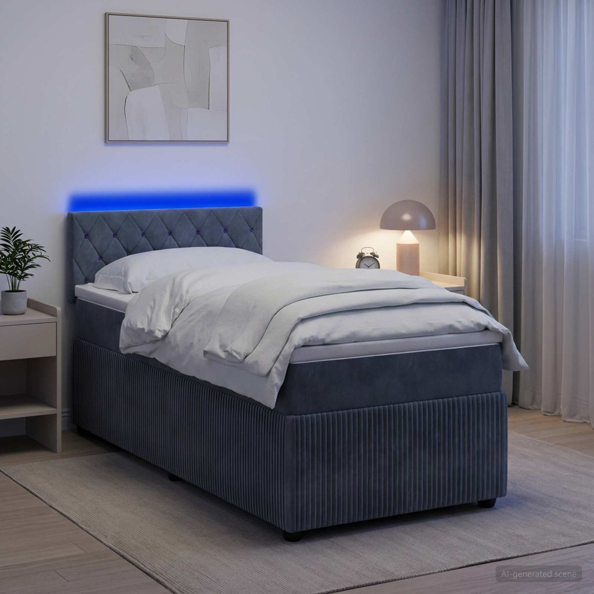 Lit boxspring avec matelas Gris foncé 90 x 190 cm Velours