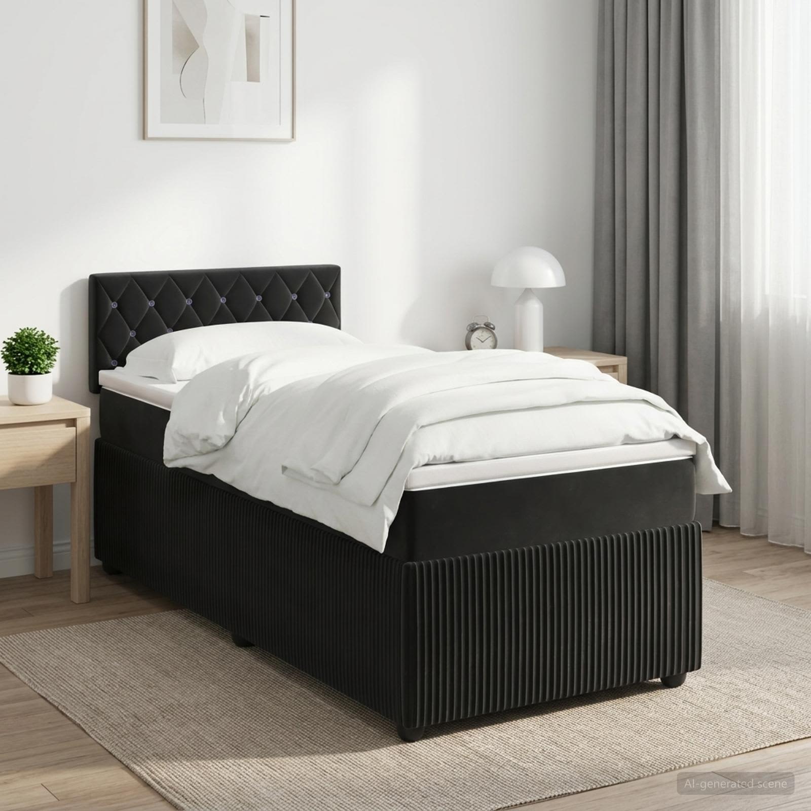 Lit boxspring avec matelas Noir 90 x 200 cm Velours