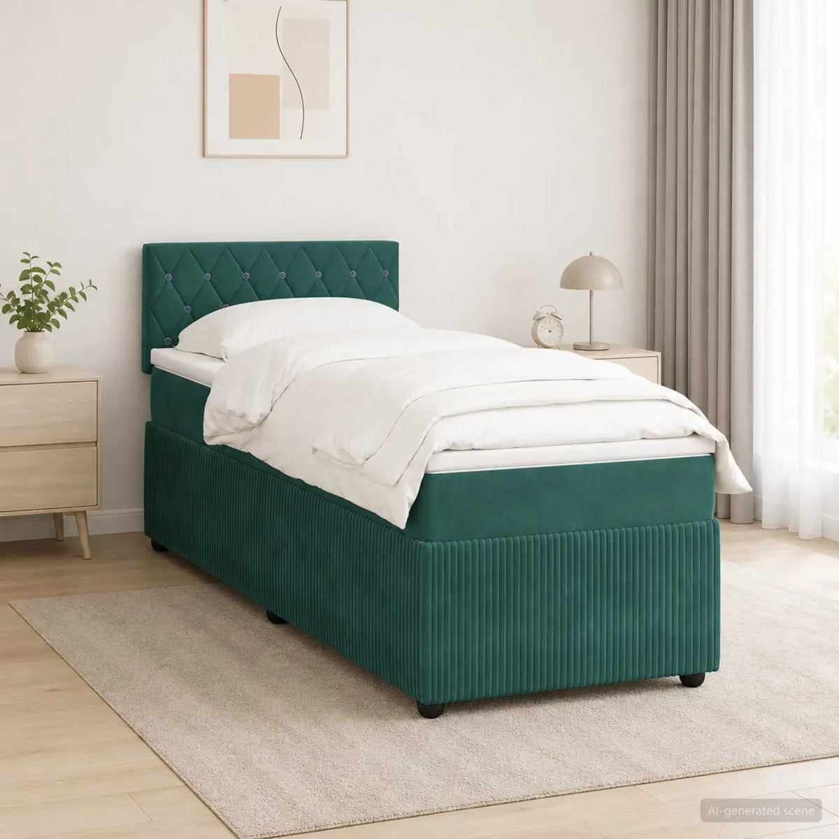 Lit boxspring avec matelas Vert foncé 90 x 200 cm Velours - XIOS