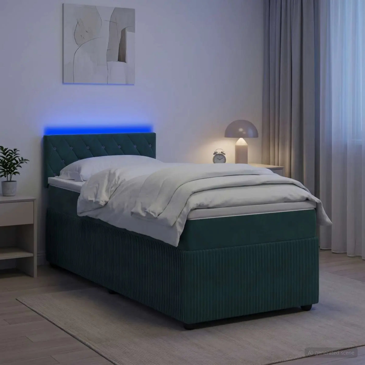 Lit boxspring avec matelas Vert foncé 90 x 200 cm Velours - XIOS