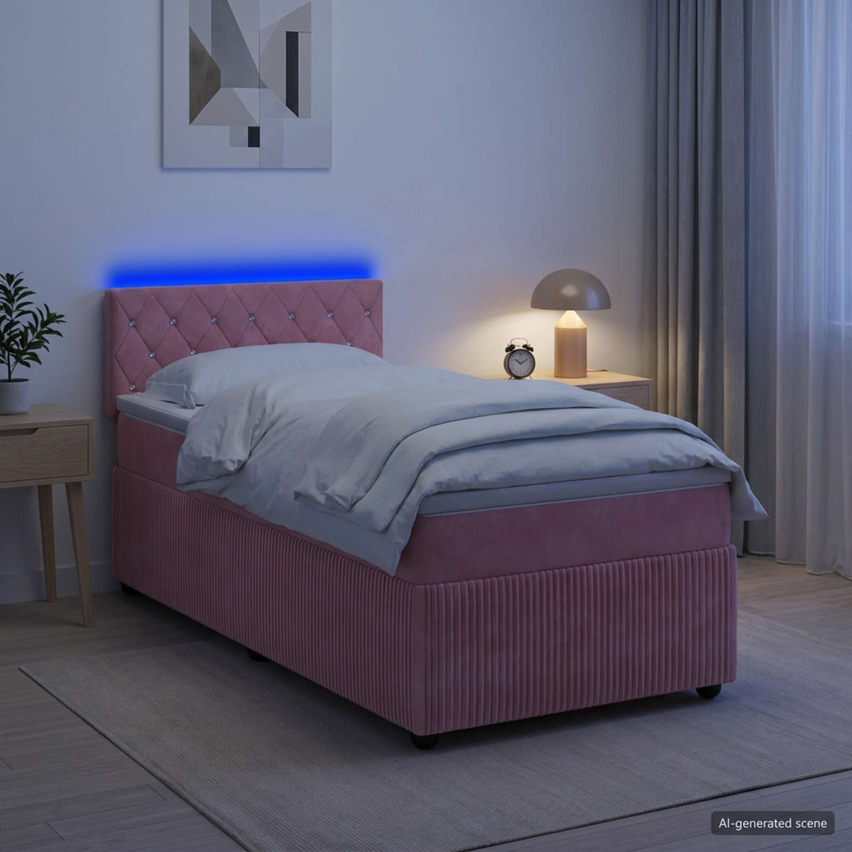 Lit boxspring avec matelas Rose 90 x 190 cm Velours