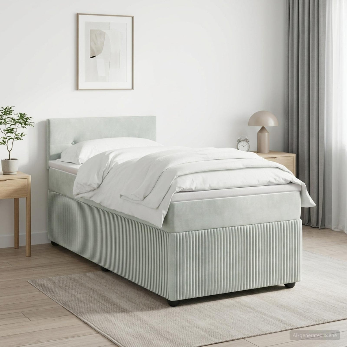 Lit boxspring avec matelas Gris clair 90 x 200 cm Velours