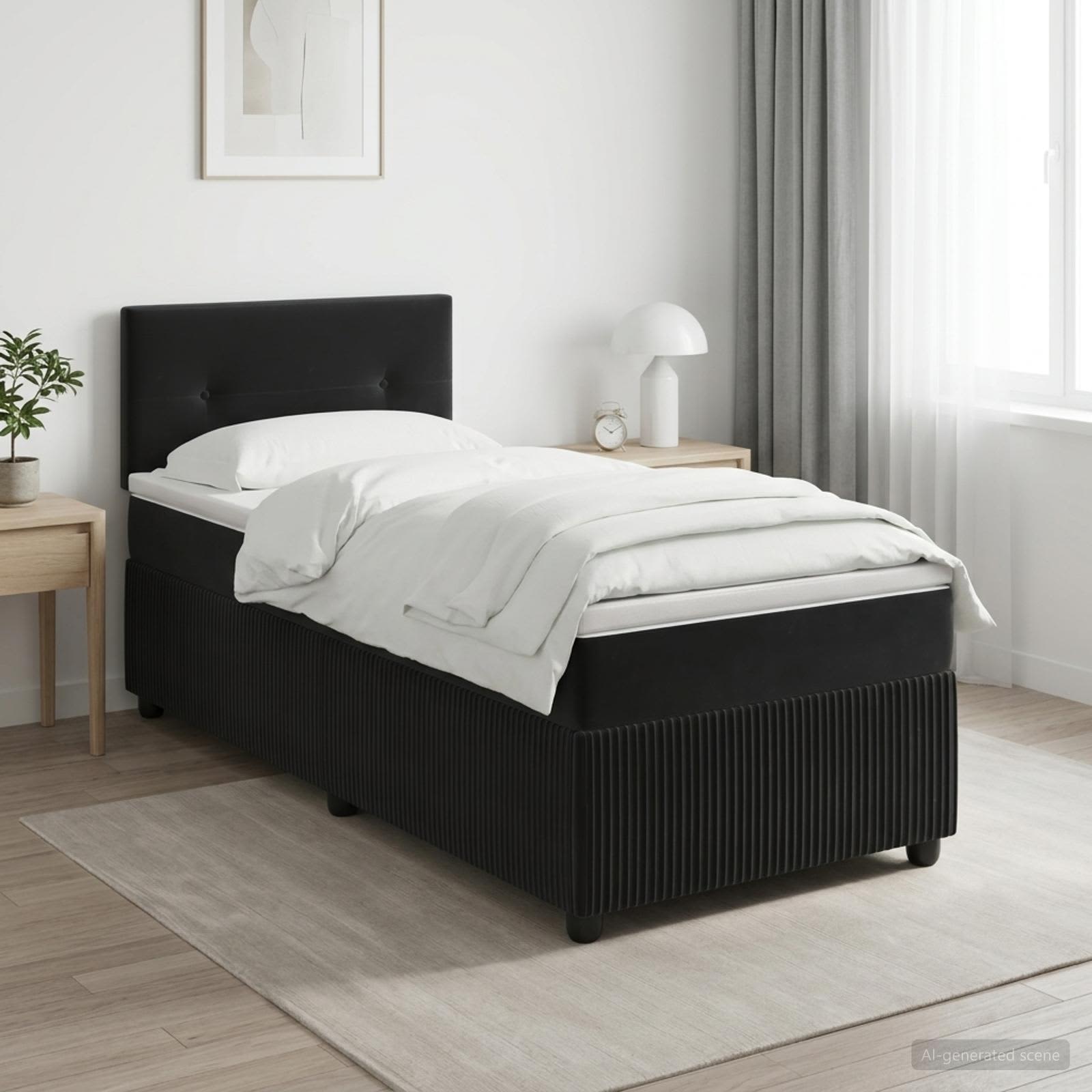 Lit boxspring avec matelas Noir 90 x 200 cm Velours