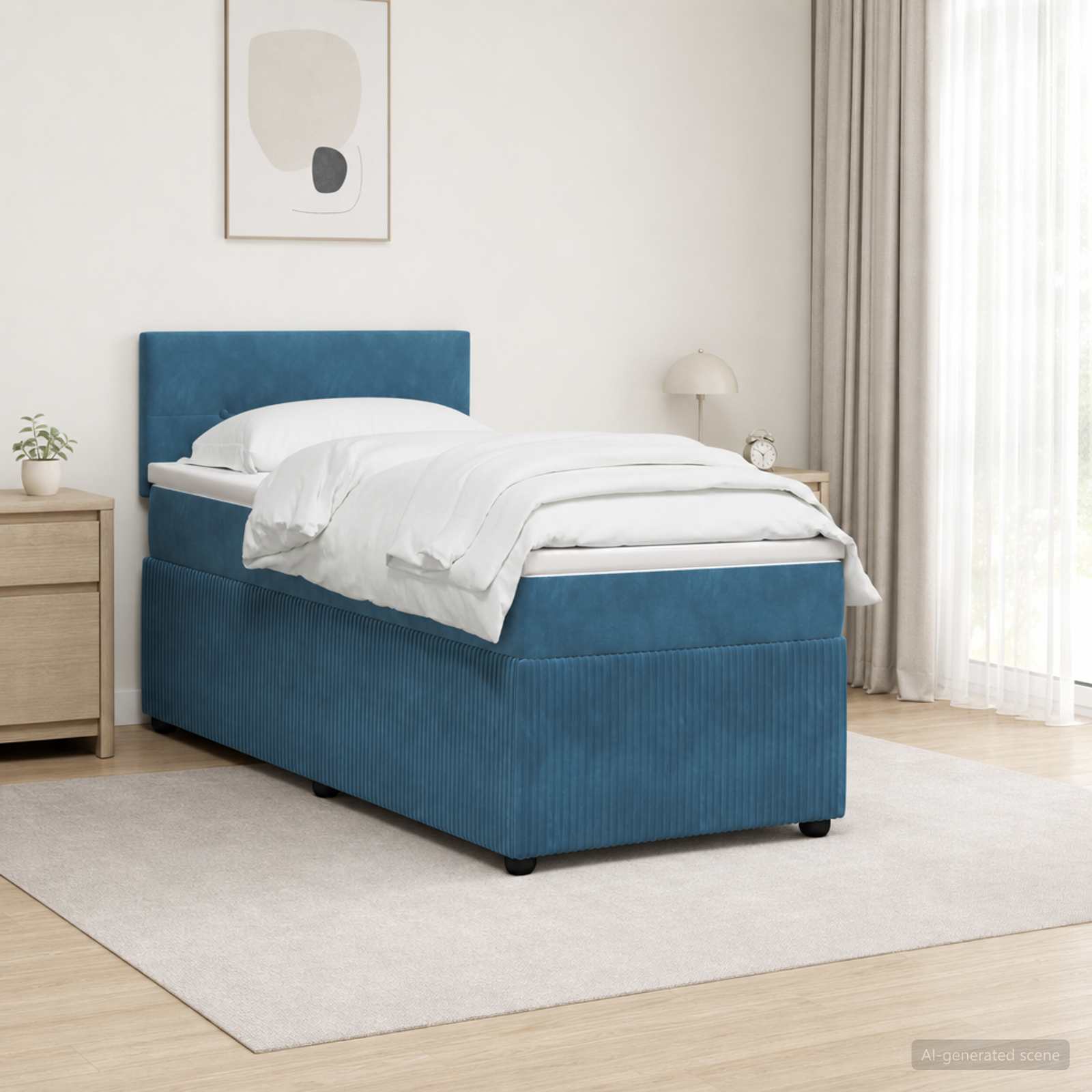 Lit boxspring avec matelas Bleu 90 x 190 cm Velours