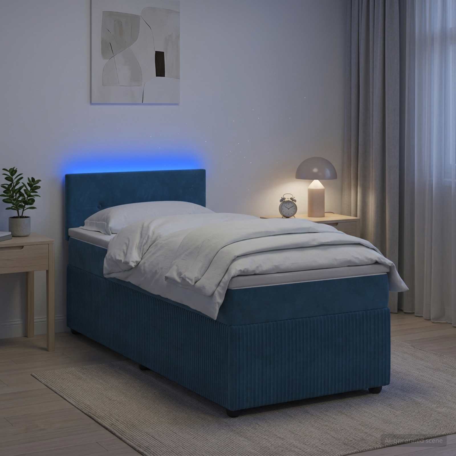 Lit boxspring avec matelas Bleu 90 x 190 cm Velours