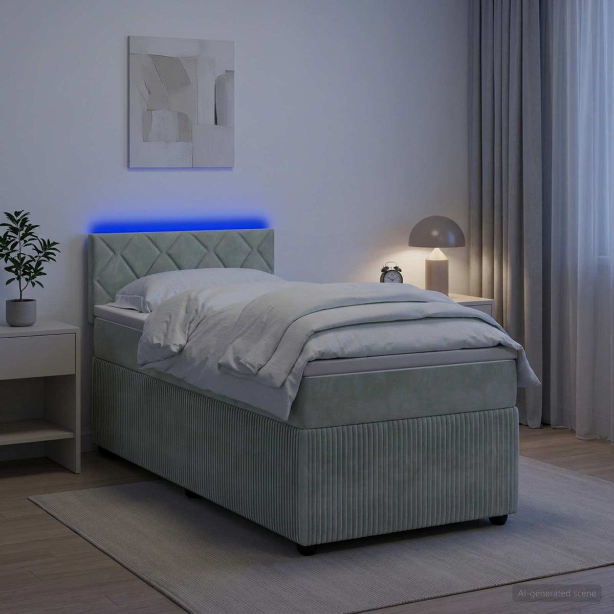 Lit boxspring avec matelas Gris clair 90 x 190 cm Velours