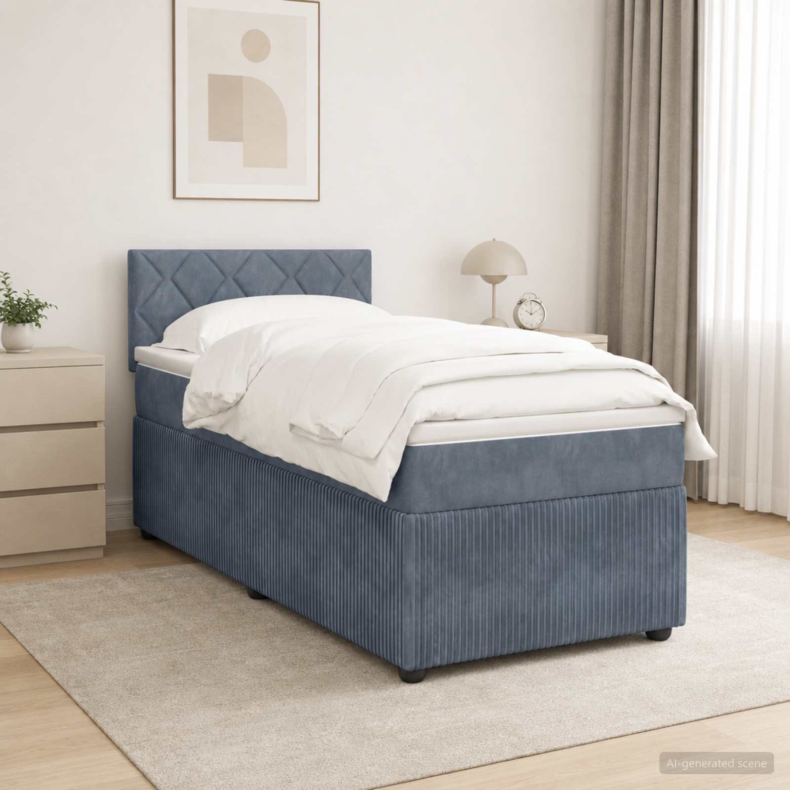 Lit boxspring avec matelas Gris foncé 100 x 200 cm Velours