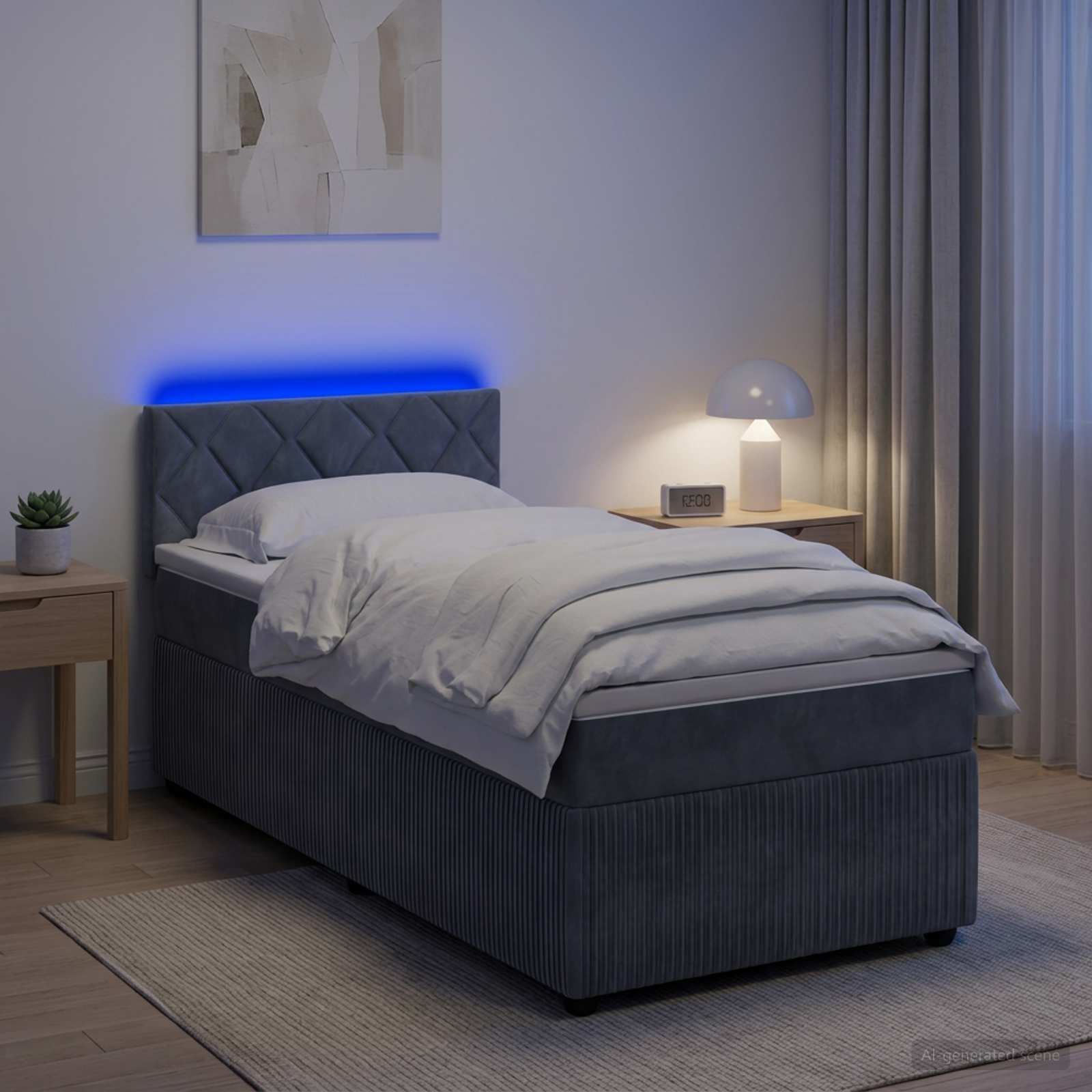 Lit boxspring avec matelas Gris foncé 100 x 200 cm Velours