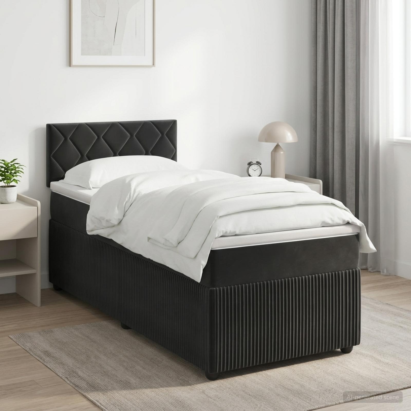 Lit boxspring avec matelas Noir 90 x 200 cm Velours