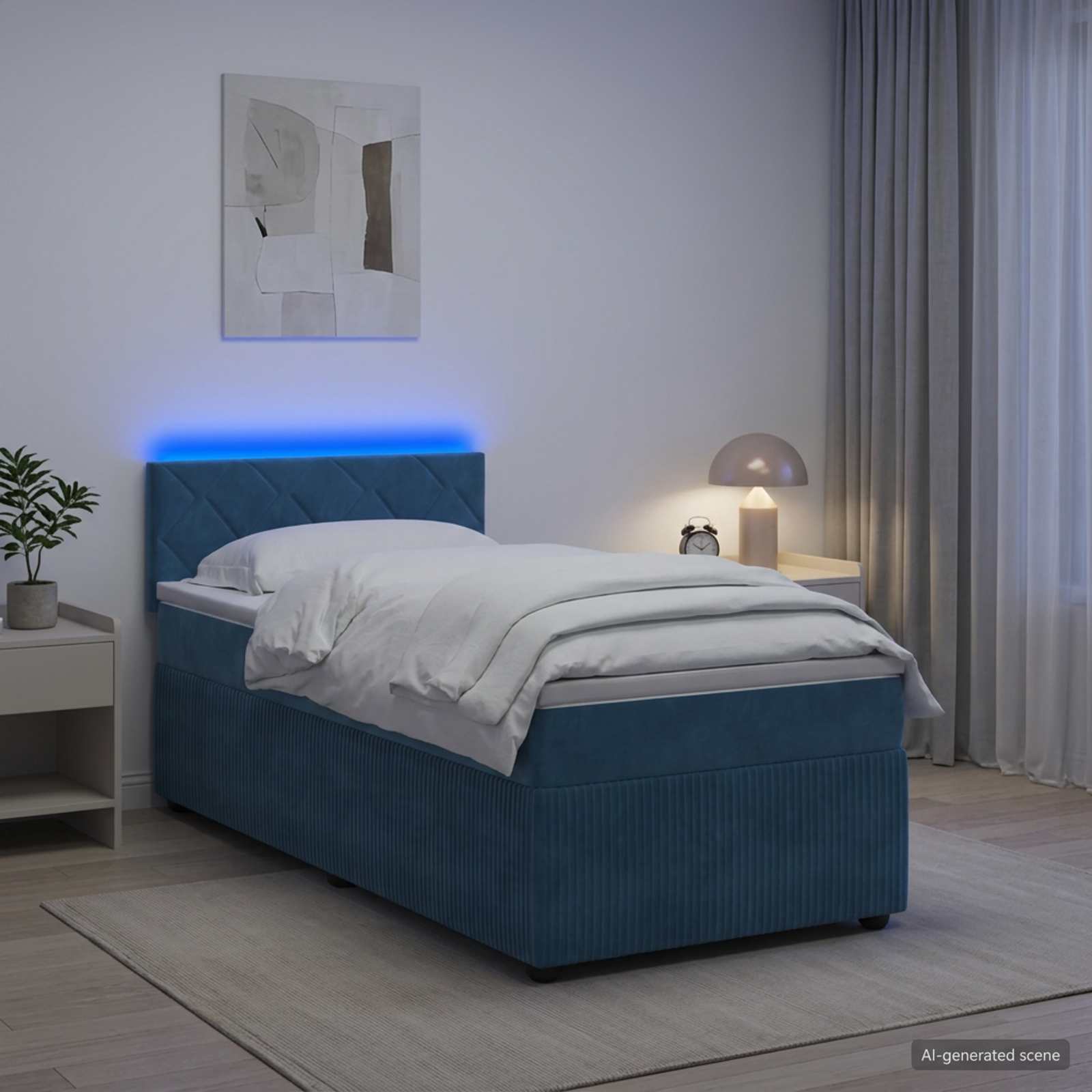 Lit boxspring avec matelas Bleu 100 x 200 cm Velours