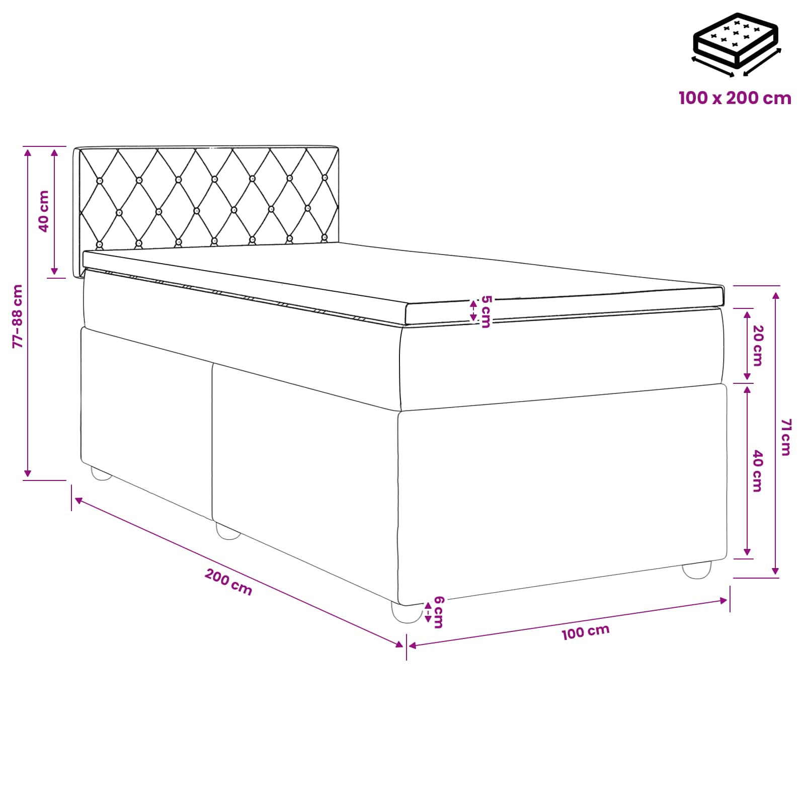 Lit boxspring avec matelas Gris clair 100 x 200 cm Velours - XIOS
