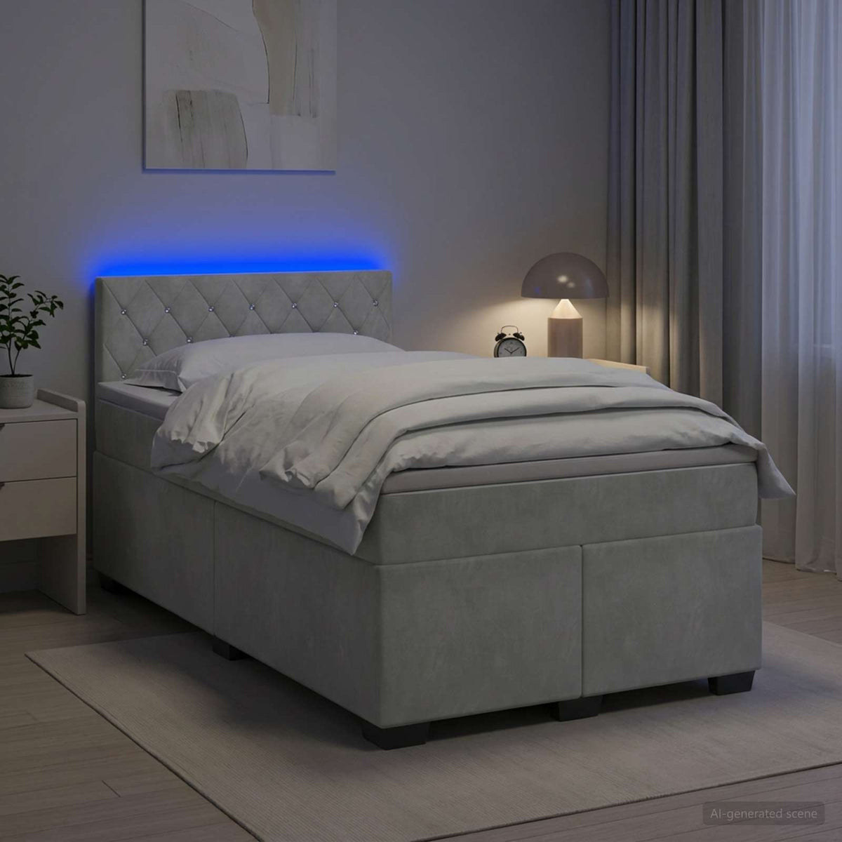 Lit boxspring avec matelas Gris clair 120 x 200 cm Velours