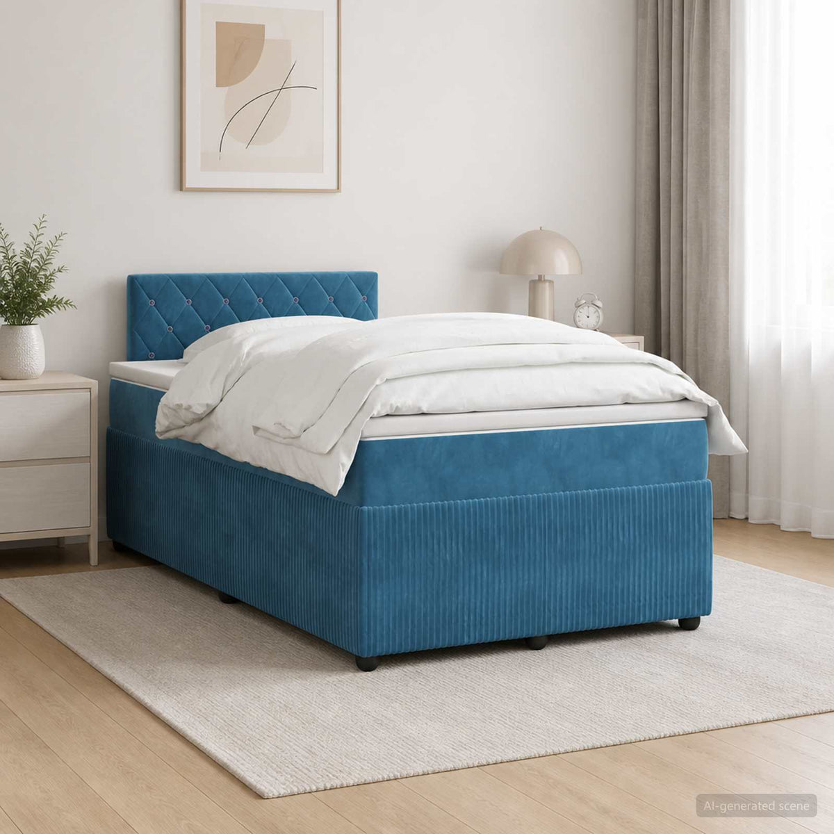 Lit boxspring avec matelas Bleu 120 x 200 cm Velours