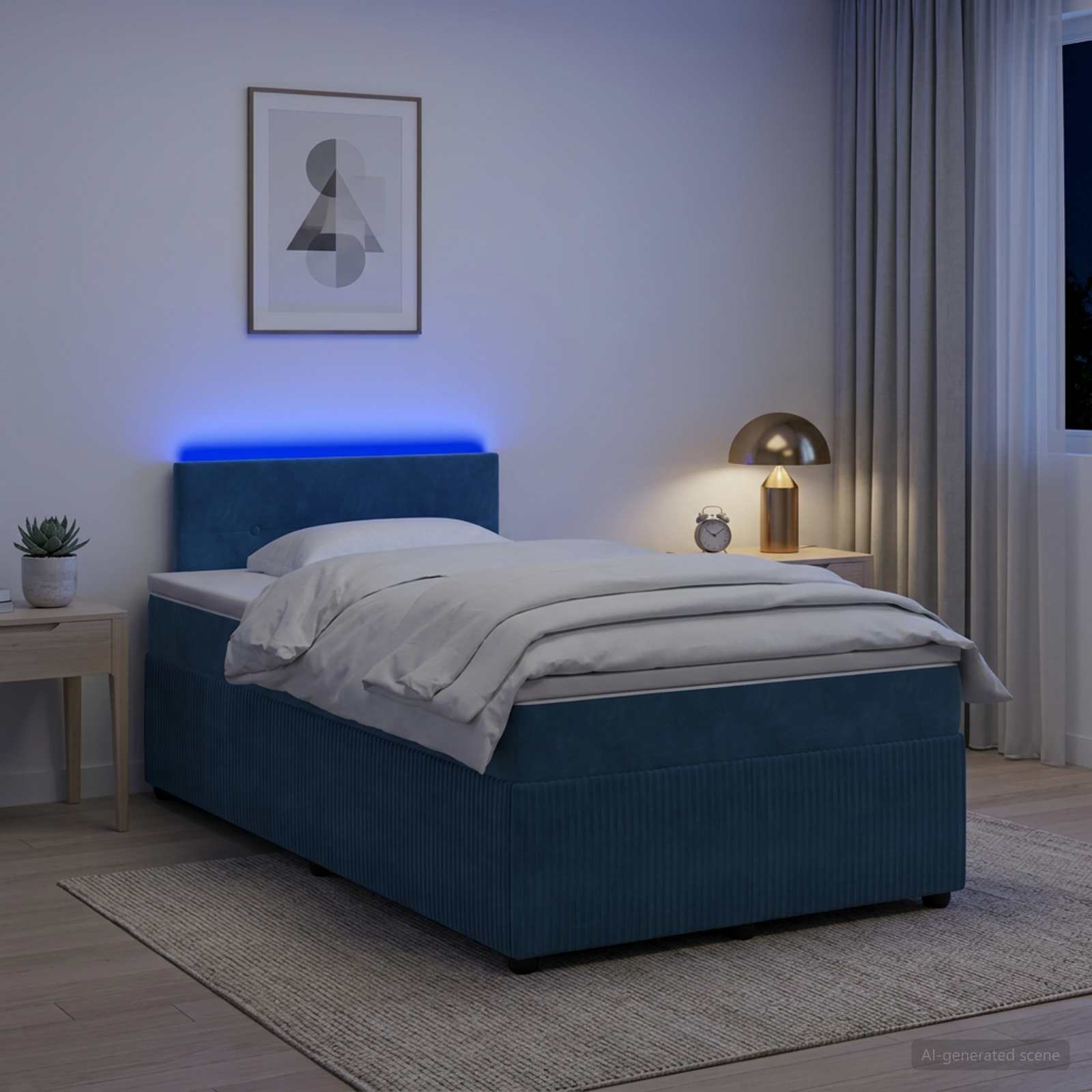 Lit boxspring avec matelas Bleu 120 x 190 cm Velours