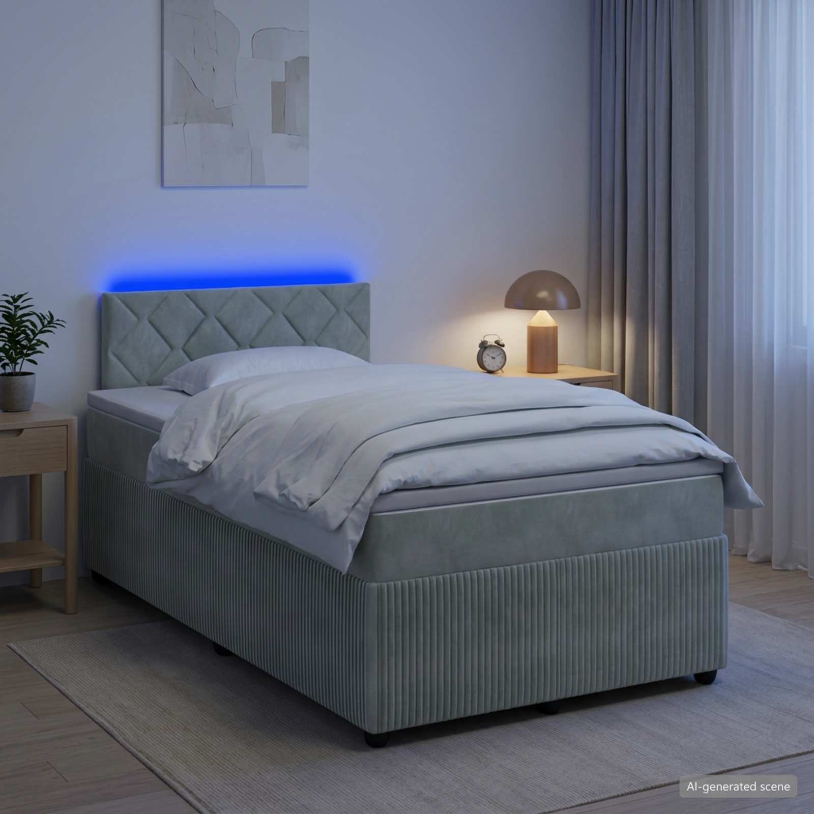 Lit boxspring avec matelas Gris clair 120 x 200 cm Velours