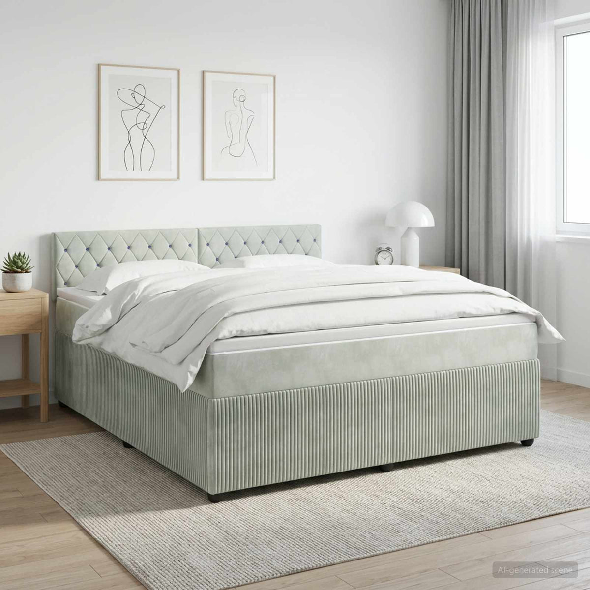 Lit boxspring avec matelas Gris clair 140 x 200 cm Velours