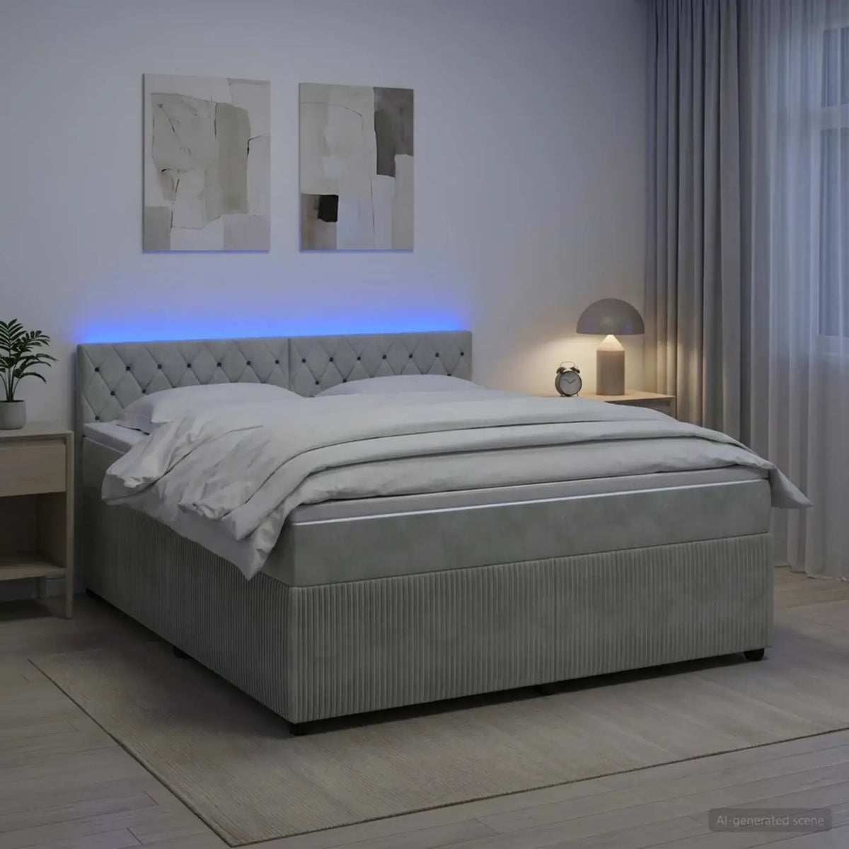 Lit boxspring avec matelas Gris clair 160 x 200 cm Velours - XIOS