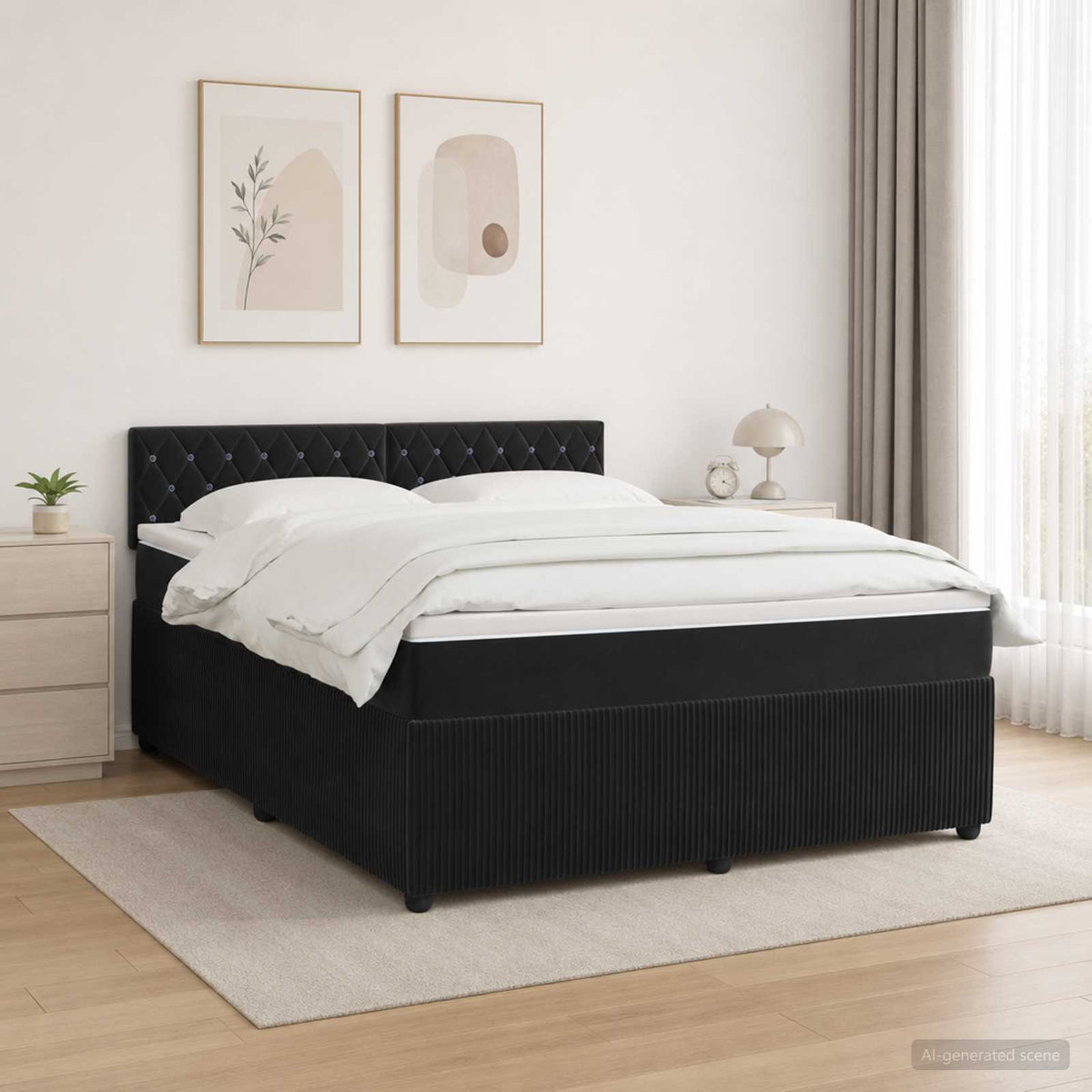 Lit boxspring avec matelas Noir 160 x 200 cm Velours