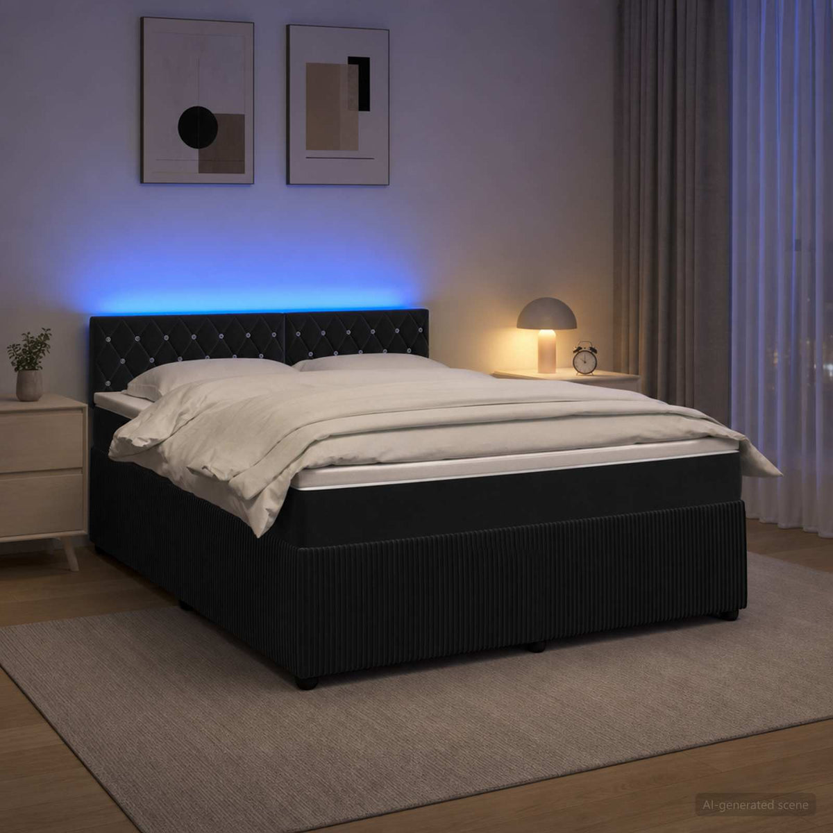 Lit boxspring avec matelas Noir 160 x 200 cm Velours