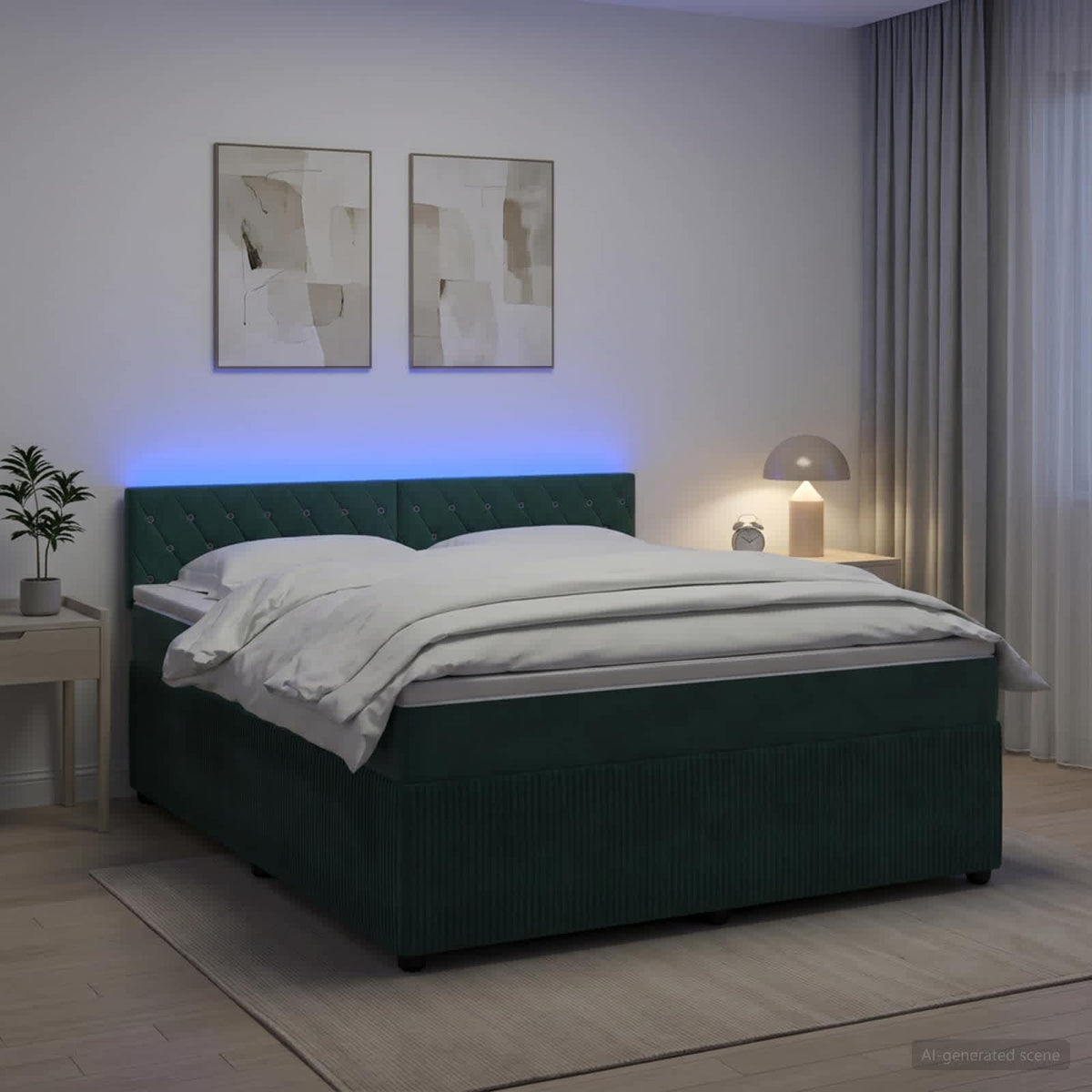 Lit boxspring avec matelas Vert foncé 160 x 200 cm Velours