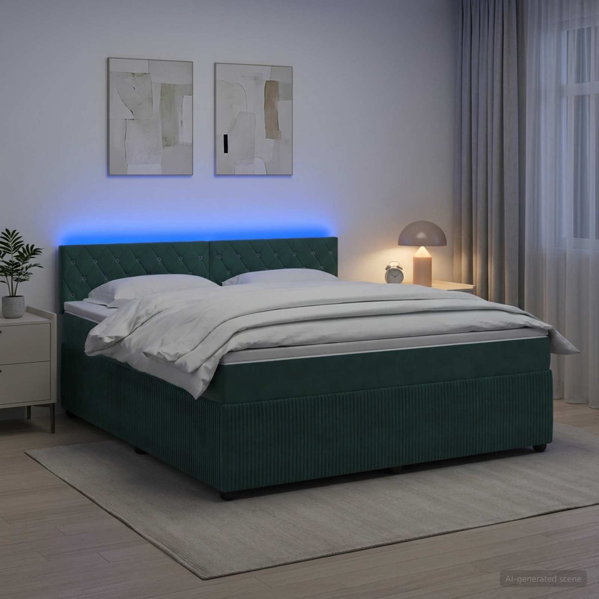 Lit boxspring avec matelas Vert foncé 160 x 200 cm Velours