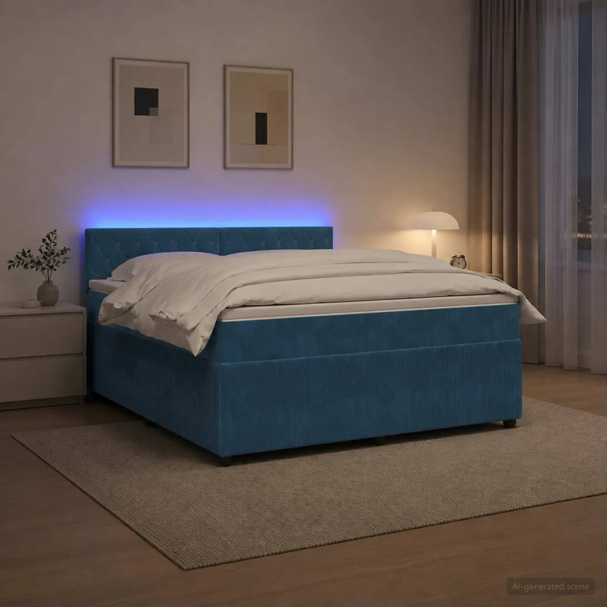 Lit boxspring avec matelas Bleu 160 x 200 cm Velours - XIOS