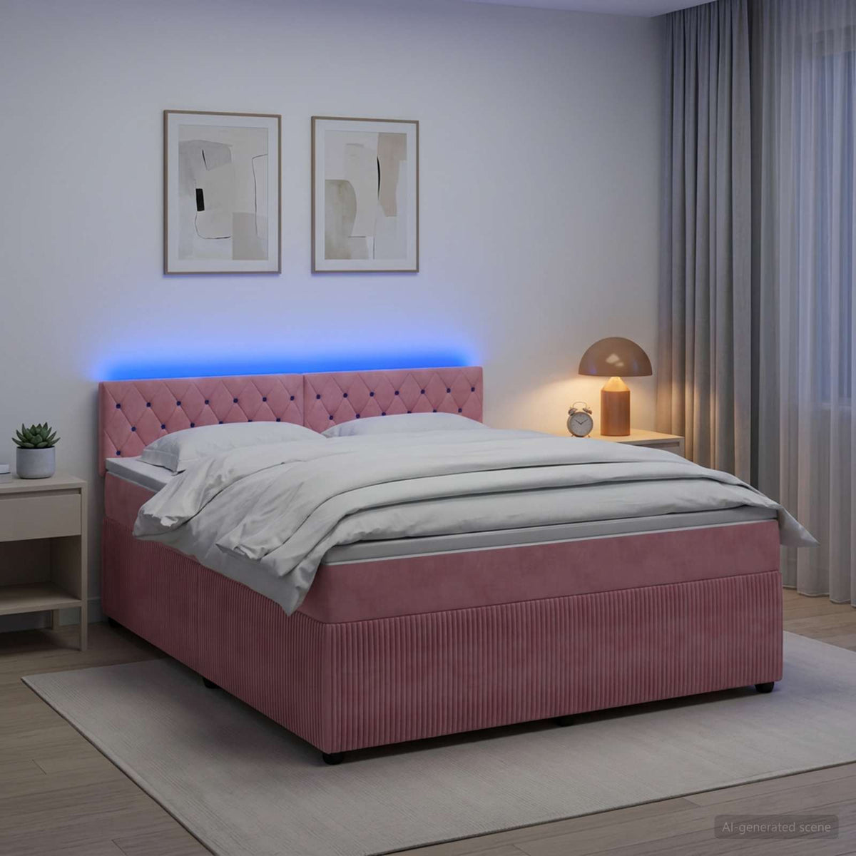 Lit boxspring avec matelas Rose 140 x 200 cm Velours