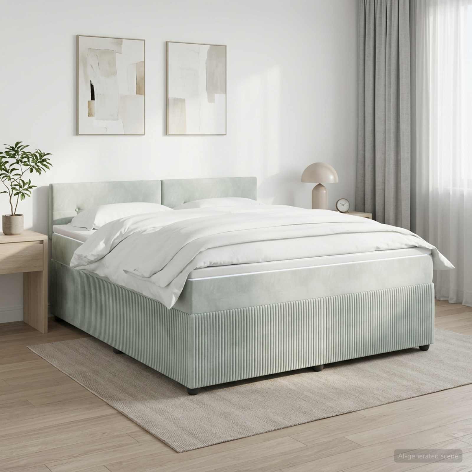 Lit boxspring avec matelas Gris clair 140 x 190 cm Velours - XIOS
