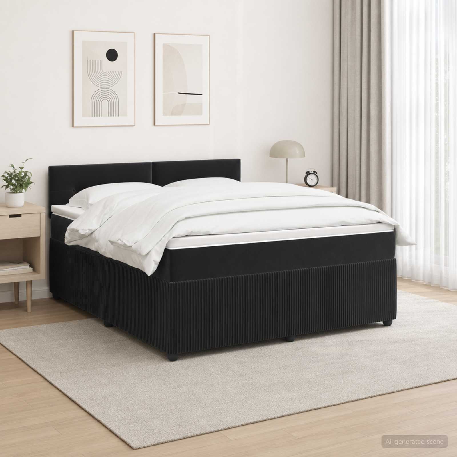 Lit boxspring avec matelas Noir 140 x 190 cm Velours
