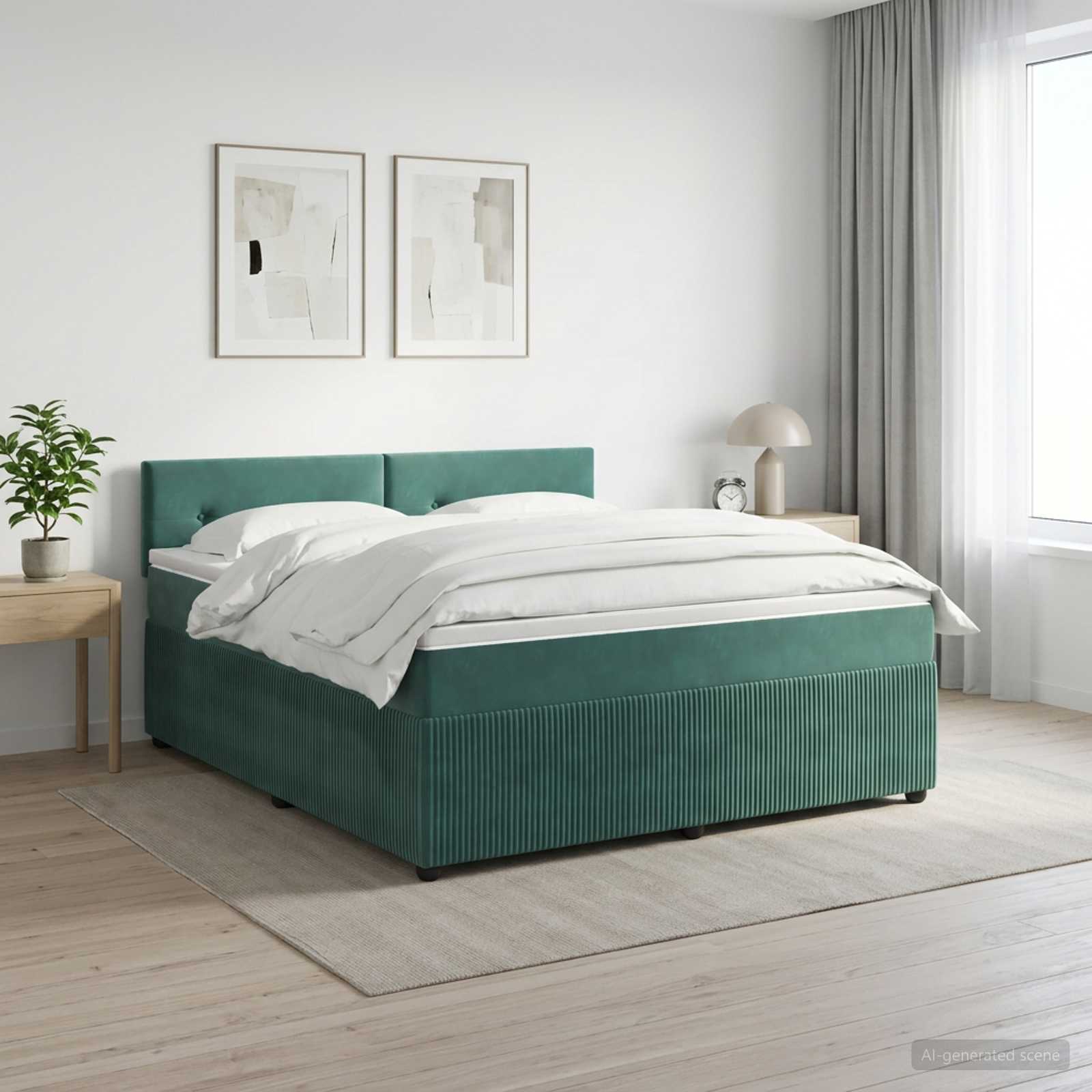 Lit boxspring avec matelas Vert foncé 140 x 190 cm Velours